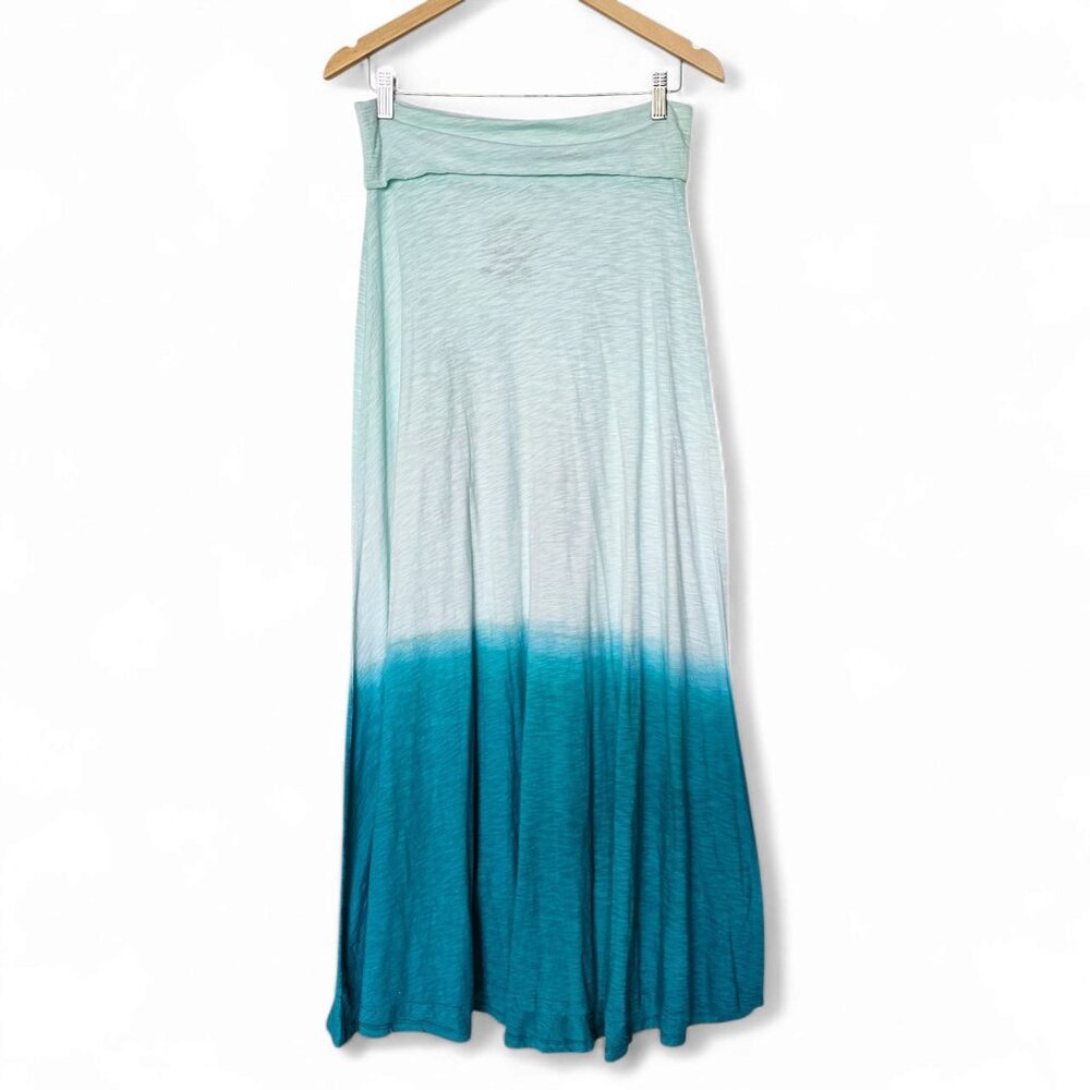 Nanavatee Premium Quality Slub‎ Cotton Ombre Maxi Skirt Size S Turquoise Blue